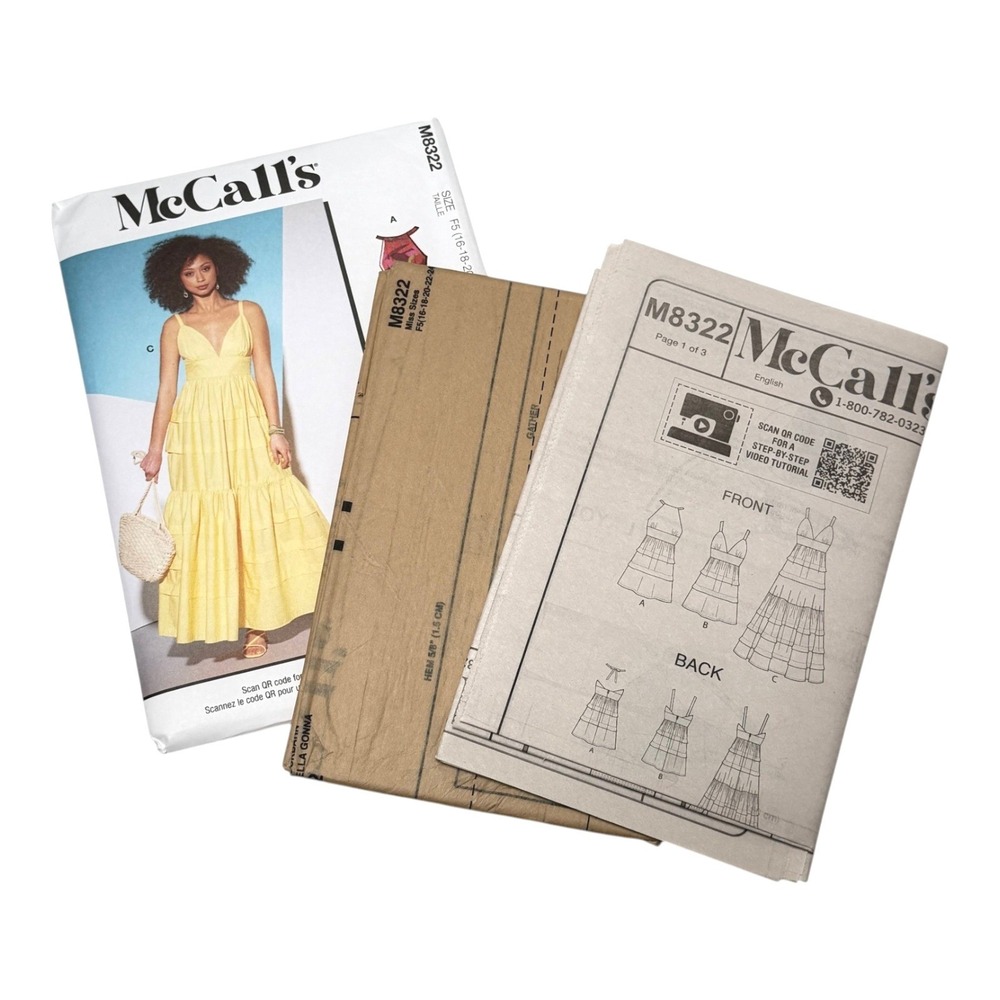 McCalls M8322 Sewing Pattern Misses' Tiered Dress Size 16-24 New Uncut - Picture 2 of 4